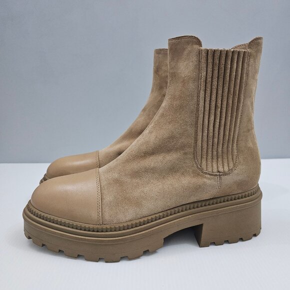 Marc Fisher LTD Hadria Ankle Boot Womens 8 Natural Tan Suede Chelsea Cap Toe - Picture 14 of 14